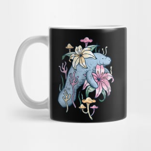 Manatee Explores Floral Lagoon - Rustic Flower Design Mug